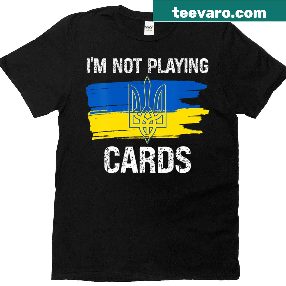 V-neck t-shirt with Ukraine support message — on a men's t-shirt