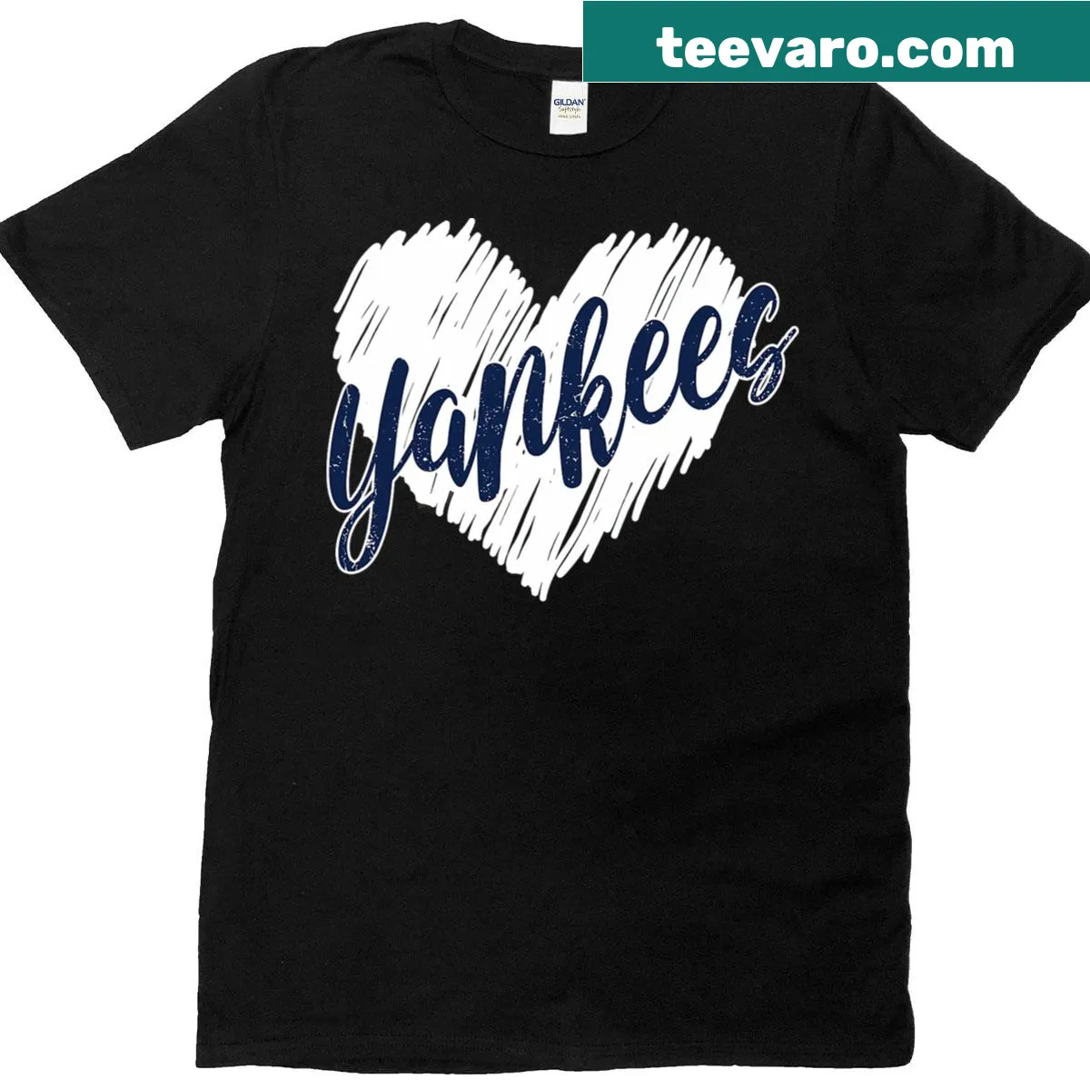 Vintage Yankees shirt with heart design for fans — on a men's t-shirt