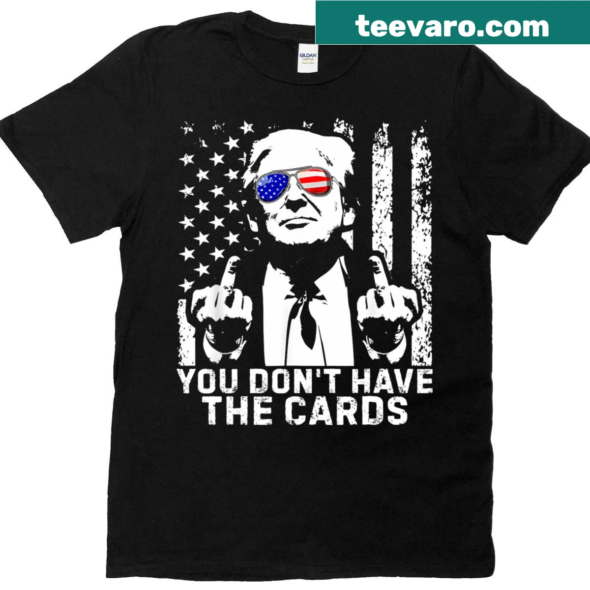 Funny Trump-themed t-shirt with humorous card-playing text — on a men's t-shirt