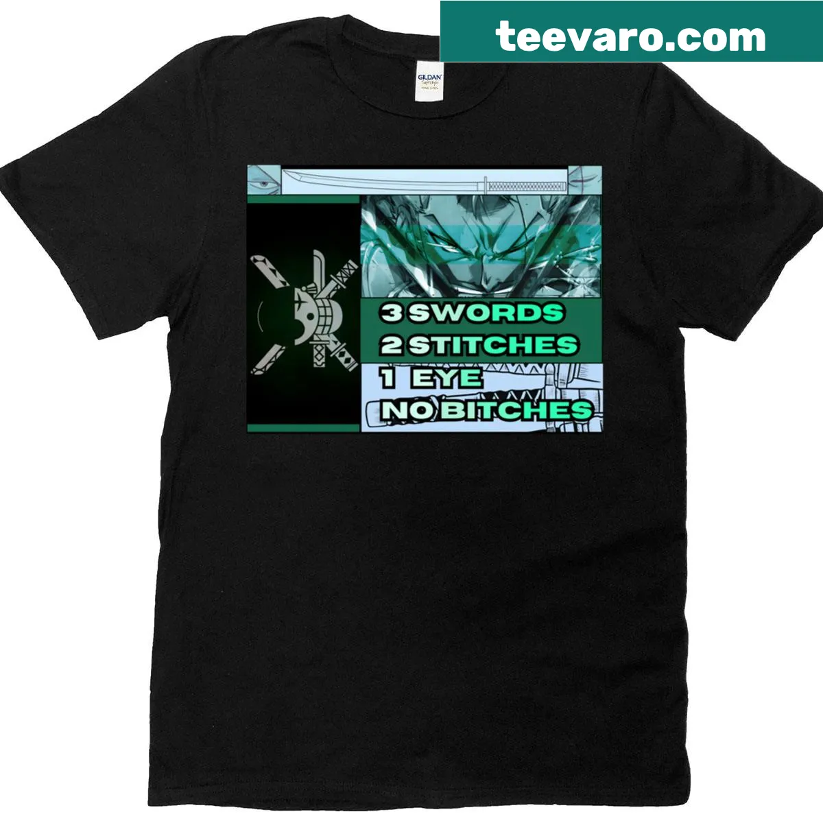 Bold typography graphic symbolizing anime warrior energy — on a men's t-shirt