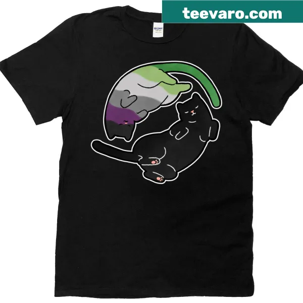 Yin Yang design with a cat and asexual pride colors