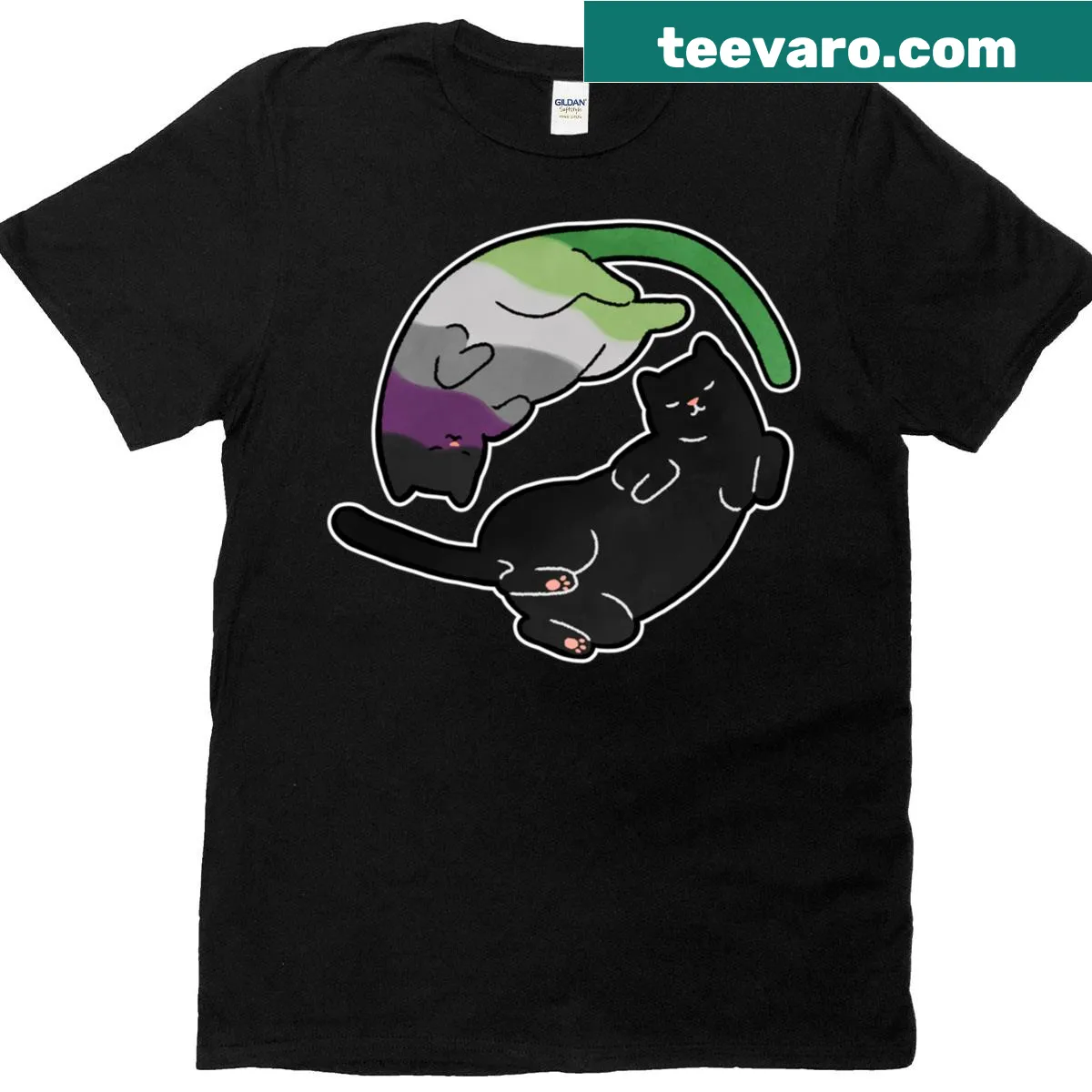 Yin Yang design with a cat and asexual pride colors — on a men's t-shirt