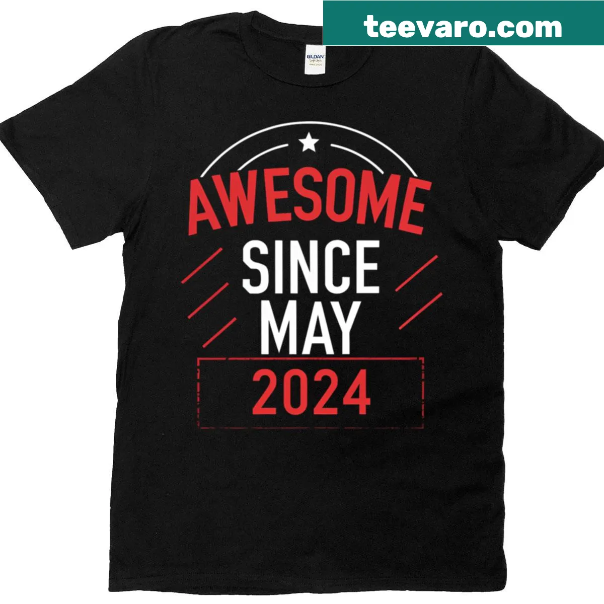Vintage-style T-shirt celebrating a child's first birthday with text 'Awesome Since May 2024' — on a men's t-shirt