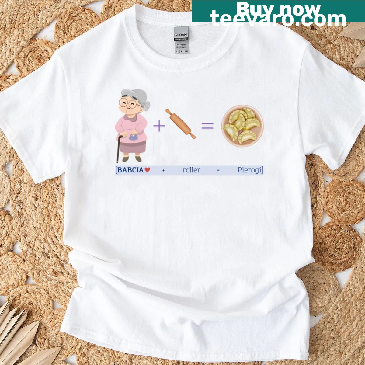 Vintage tee with 'Babcia Grandma Pierogi Dumplings Classic Recipe' text. — on a men's t-shirt