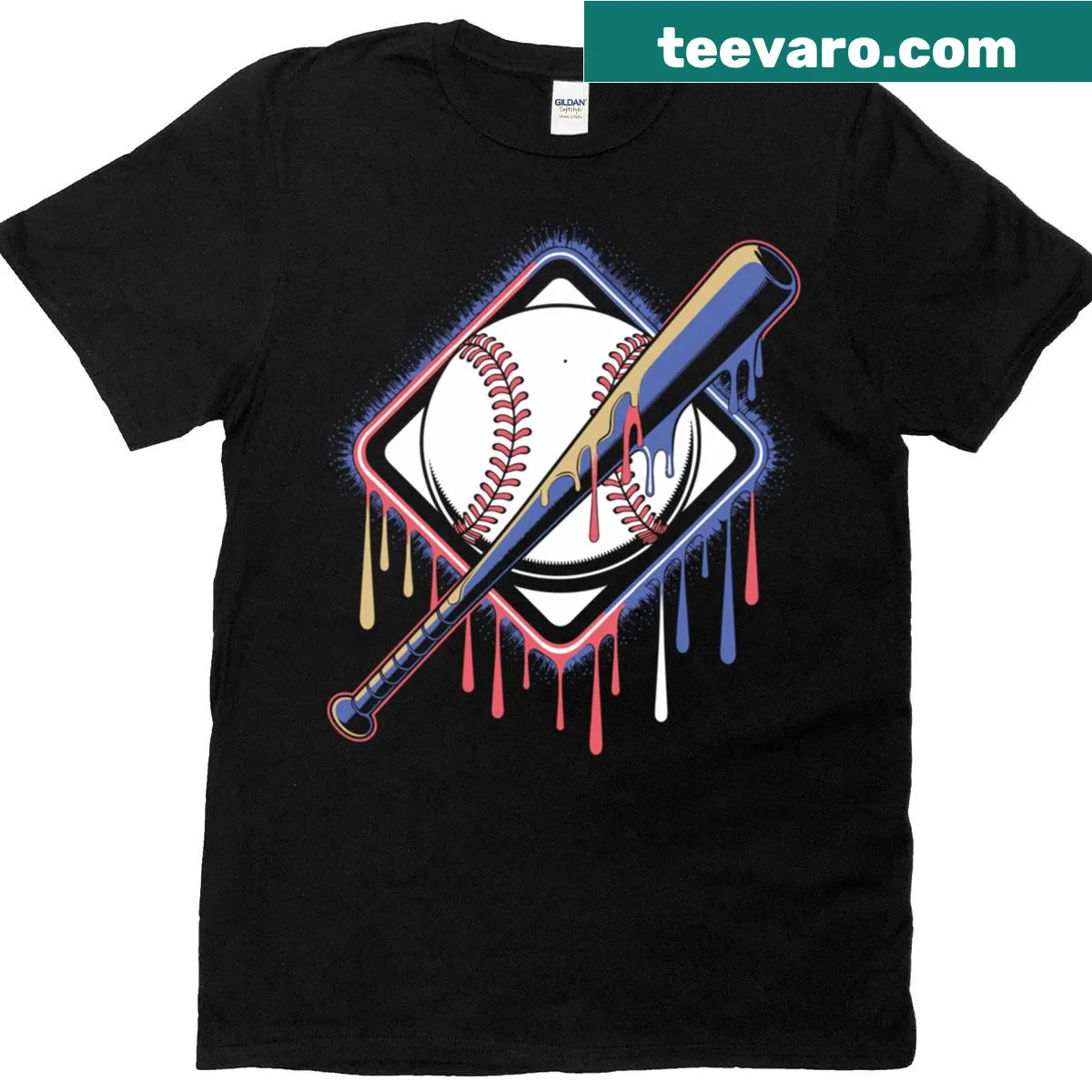Home plate T-shirt with drips and sprinkles illustration for a fun twist. — on a men's t-shirt