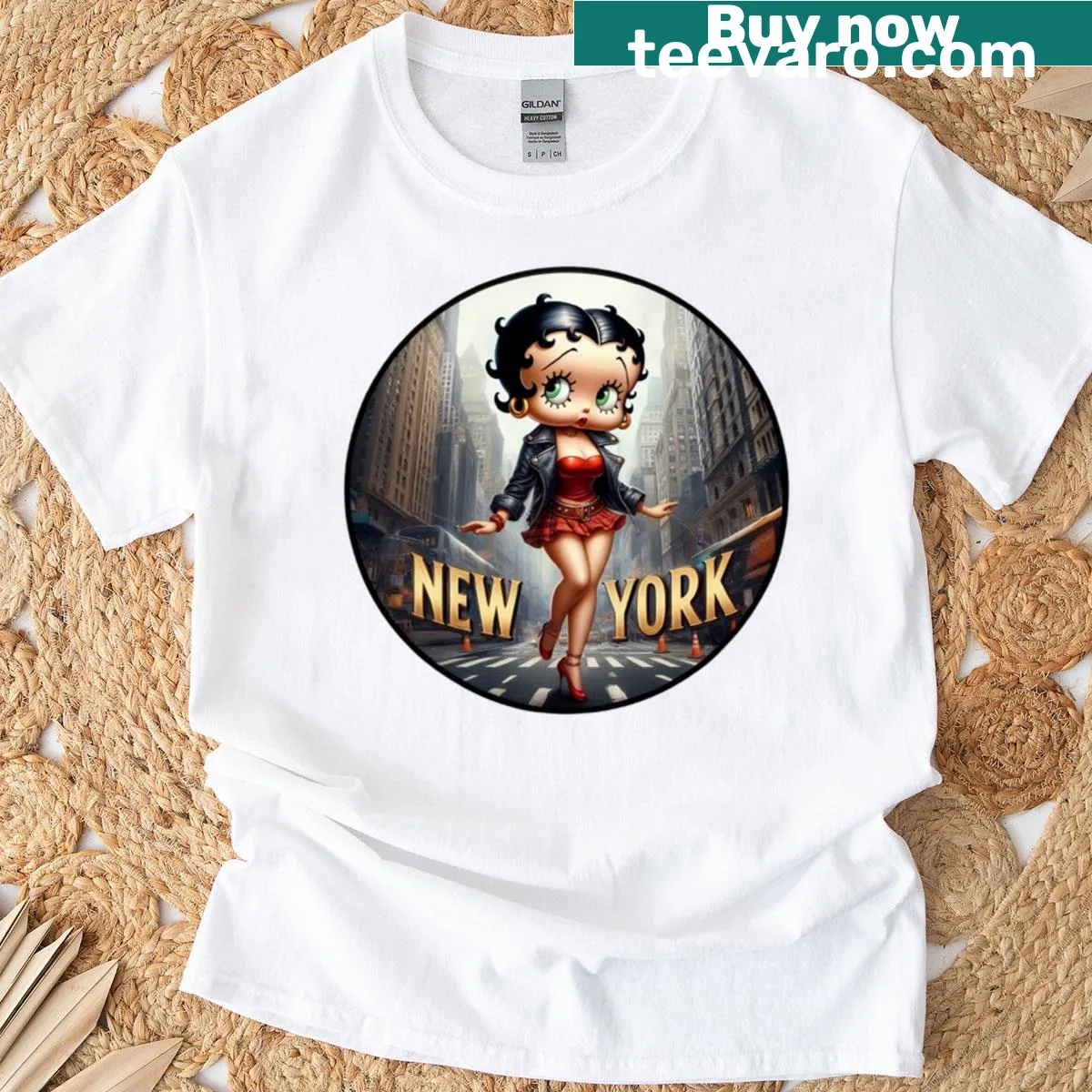 Vintage-inspired graphic featuring Betty Boop on a classic T-shirt — on a men's t-shirt