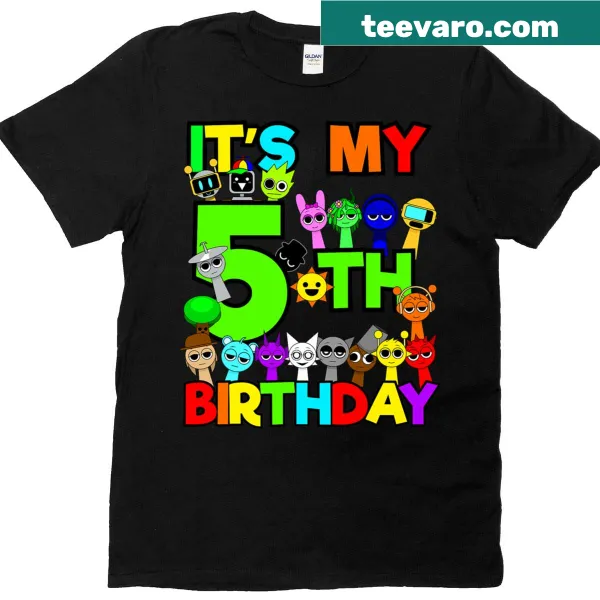 Cute illustrated T-shirt for kids celebrating a 5th birthday