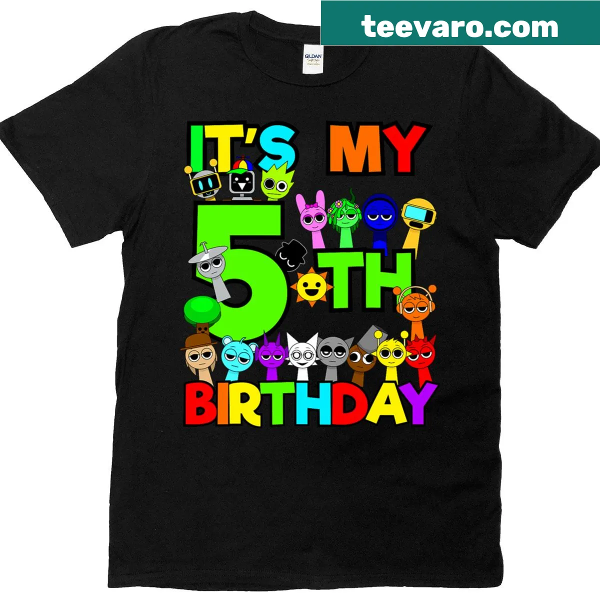 Cute illustrated T-shirt for kids celebrating a 5th birthday — on a men's t-shirt