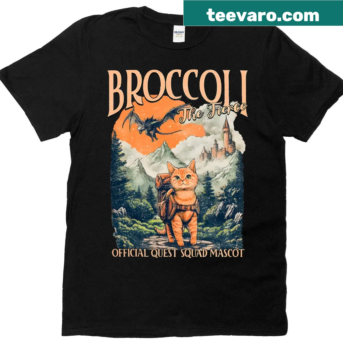 Graphic t-shirt depicting Broccoli from the Fierce Quest Squad — on a men's t-shirt