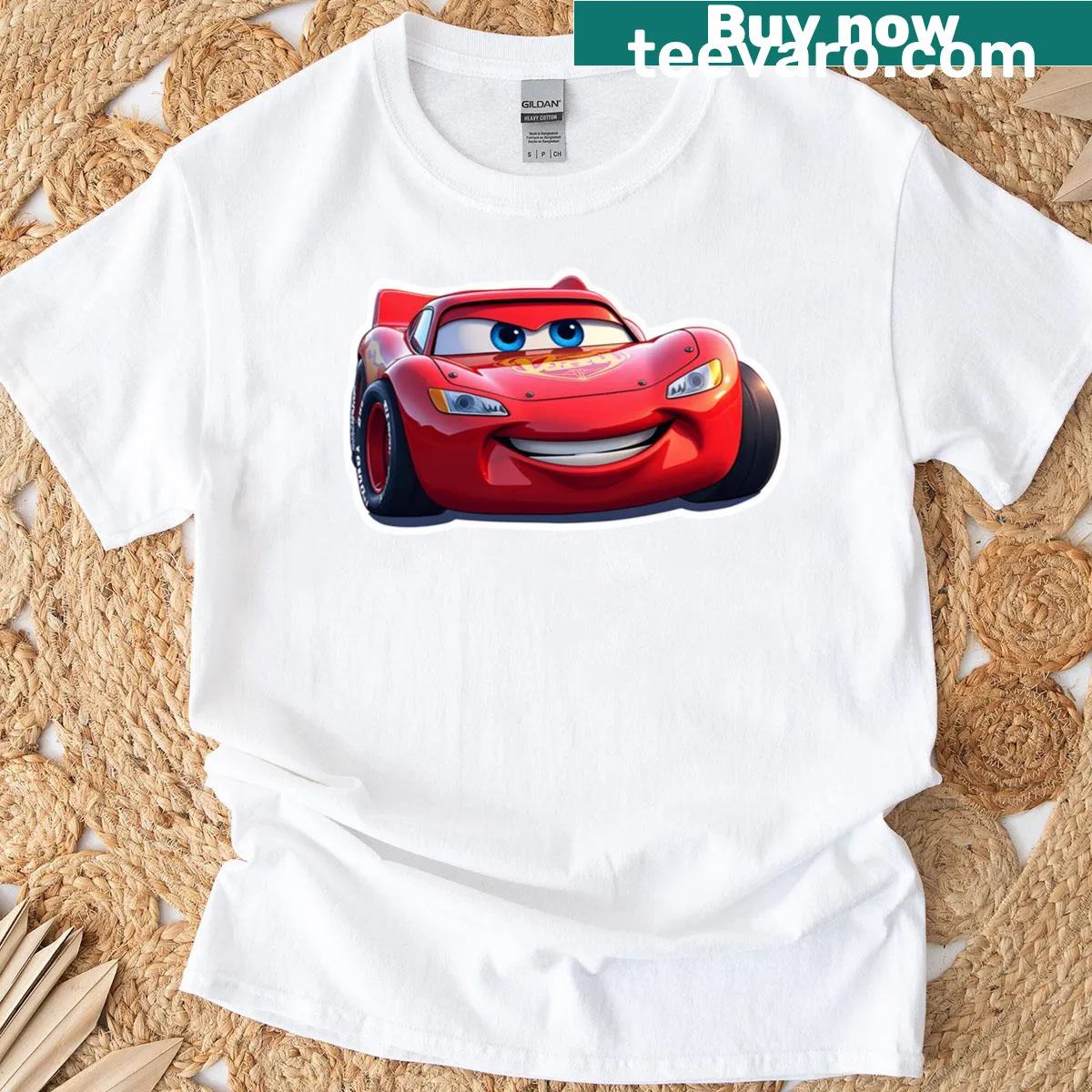 AI-generated Lightning McQueen graphic on T-shirt — on a men's t-shirt