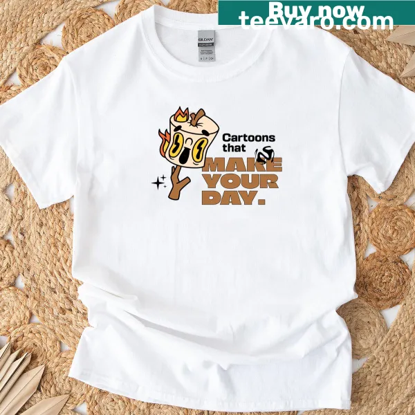Text graphic stating 'Cartoons That Make Your Day' on classic T-shirt