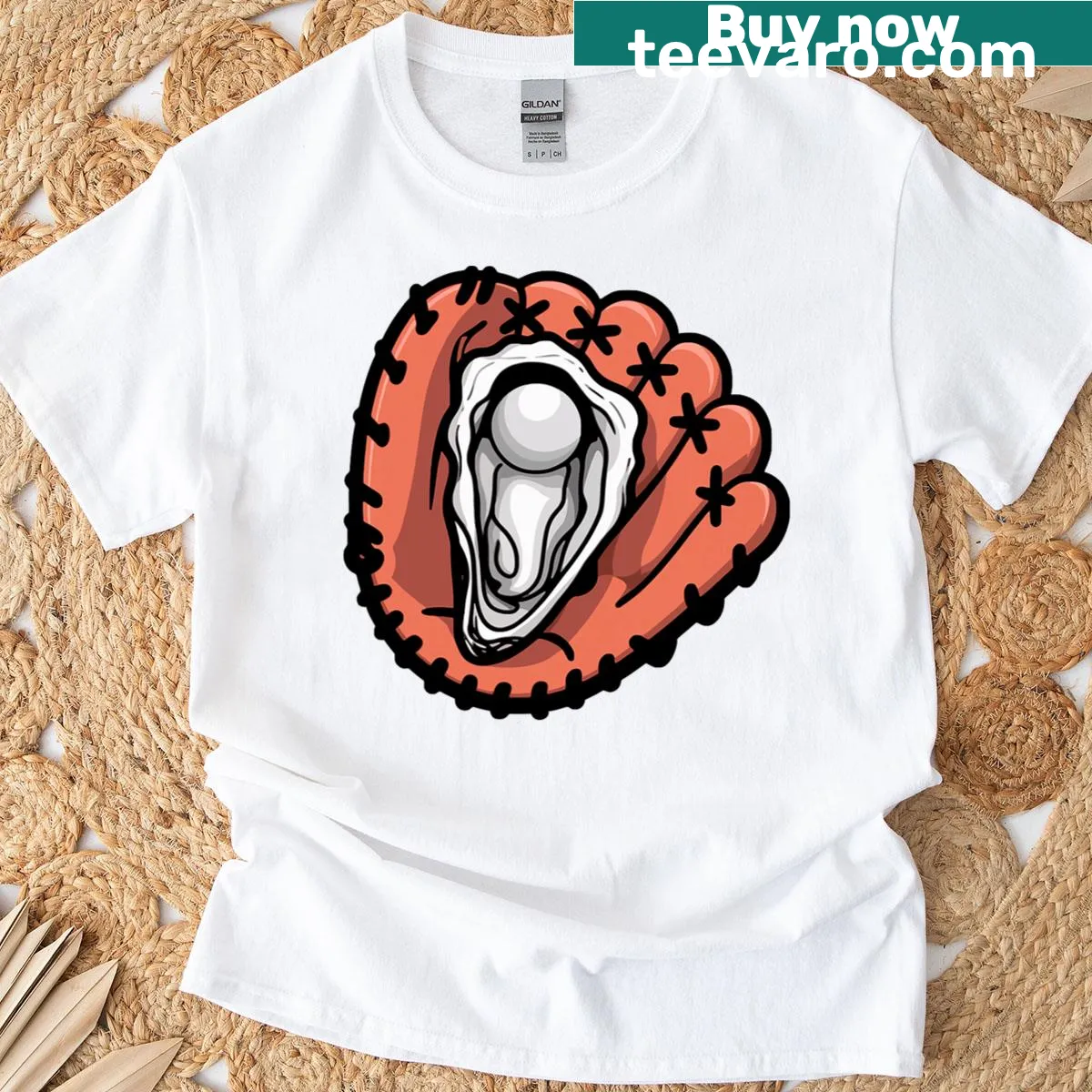 Funny t-shirt with cartoon design of Chesapeake Oyster Catchers Baseball — on a men's t-shirt