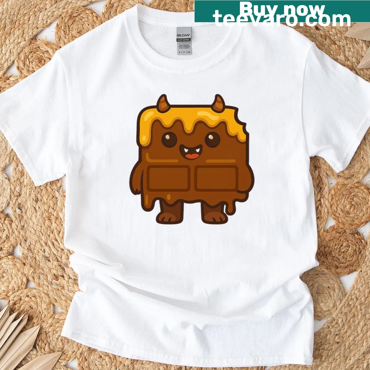 Cartoon Choco Carmel Monster t-shirt design — on a men's t-shirt