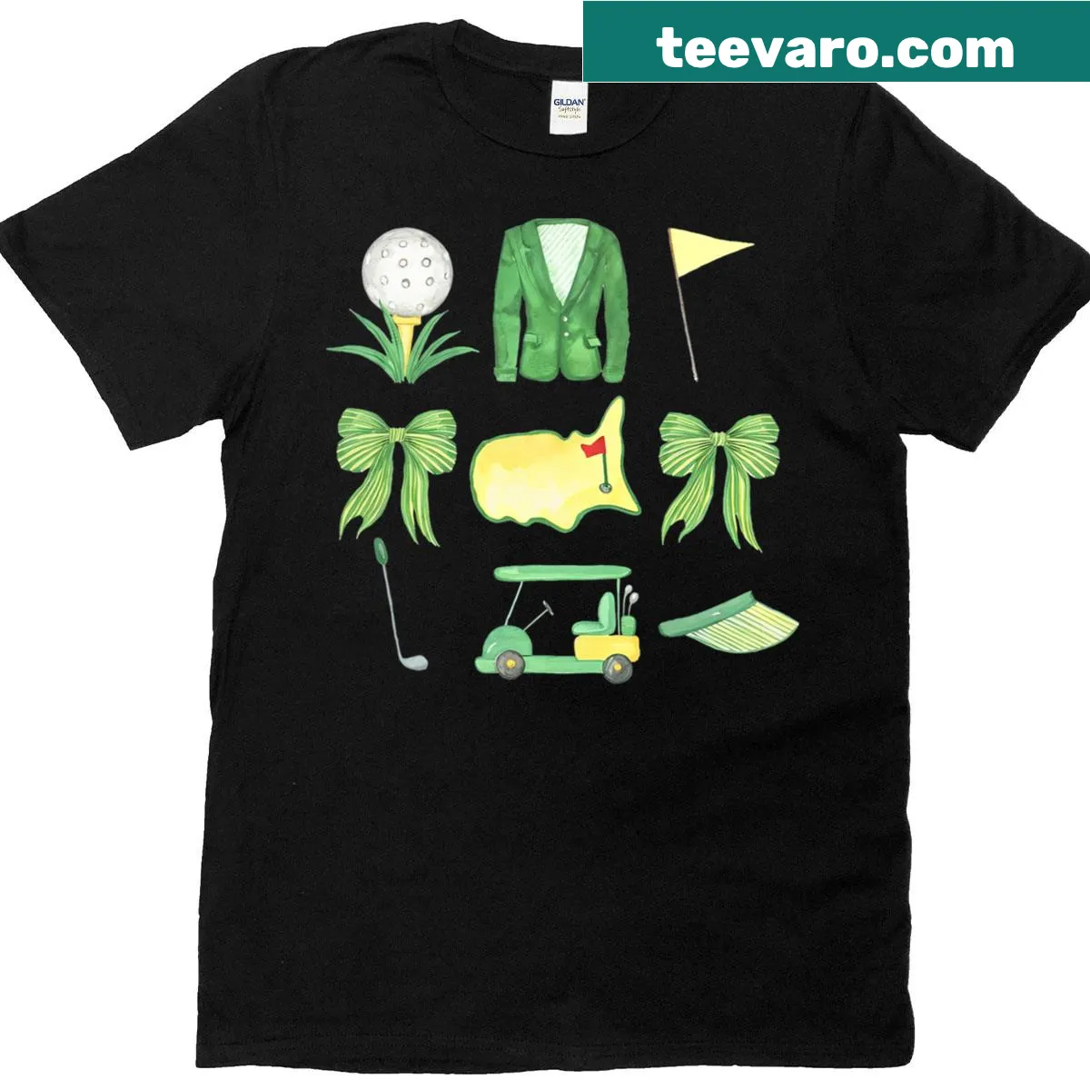 Girls golf tournament graphic t-shirt with bow design — on a men's t-shirt