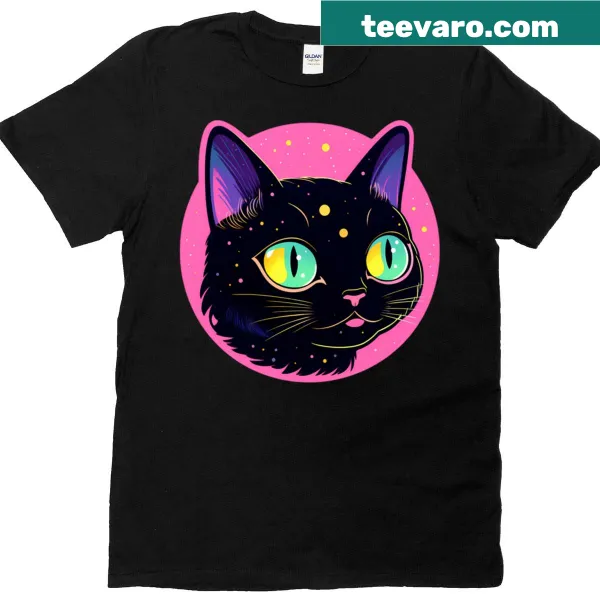 Playful cosmic cat graphic on a classic T-shirt