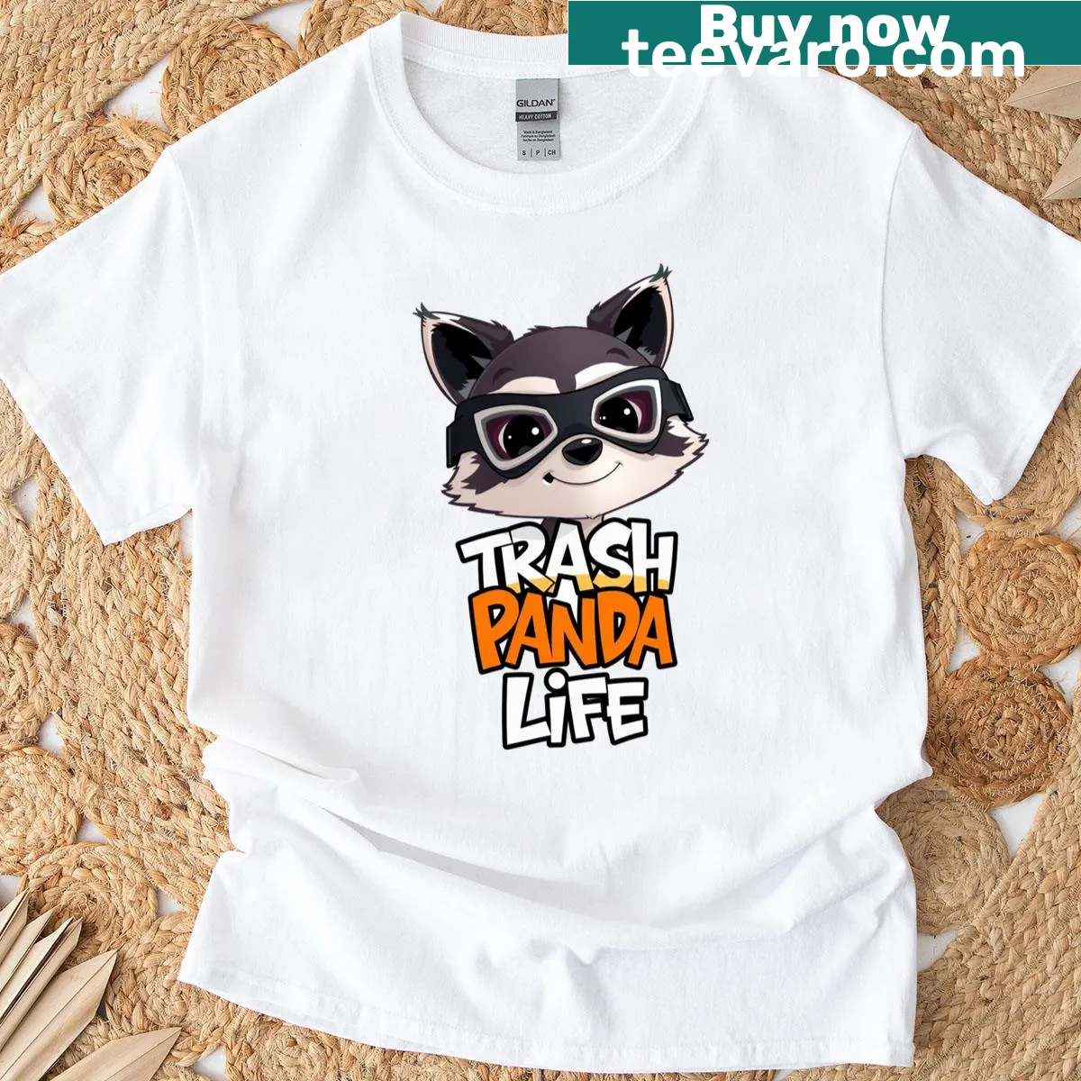 Whimsical raccoon graphic T-shirt celebrating the charm of animals. — on a men's t-shirt