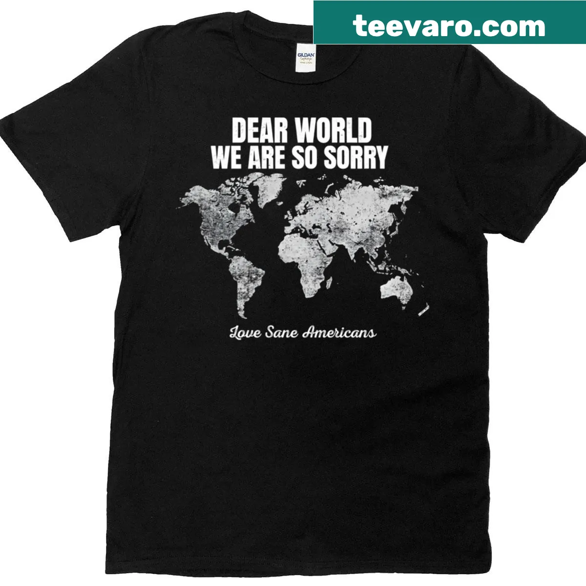 Typography t-shirt with a humorous apology message — on a men's t-shirt