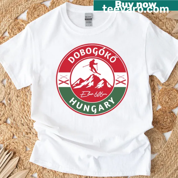 Vintage-style T-shirt featuring Dobogoko Hungary ski design