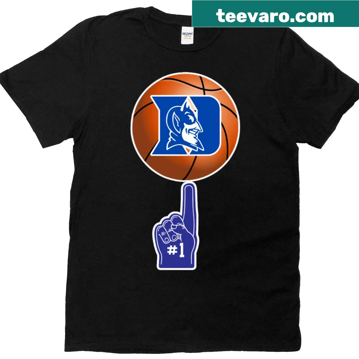 Bold Duke Basketball text on a classic t-shirt — on a men's t-shirt