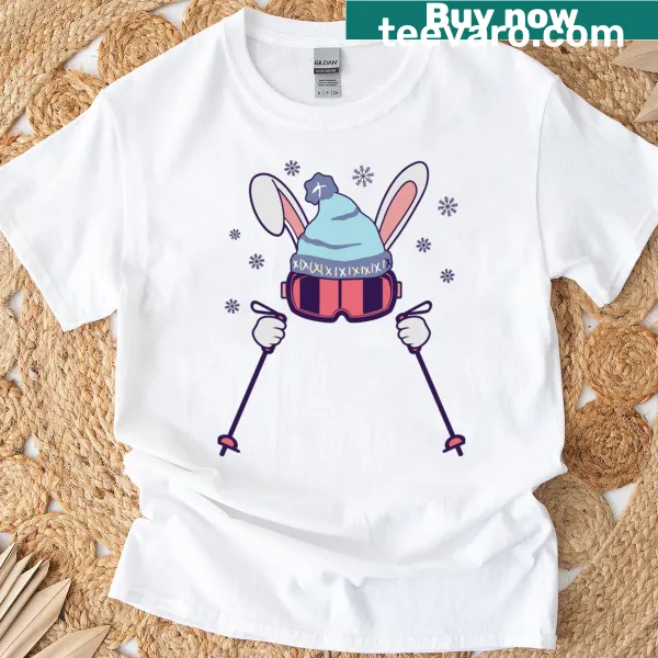 Funny Easter Ski Rabbit Classic T-shirt with playful illustration