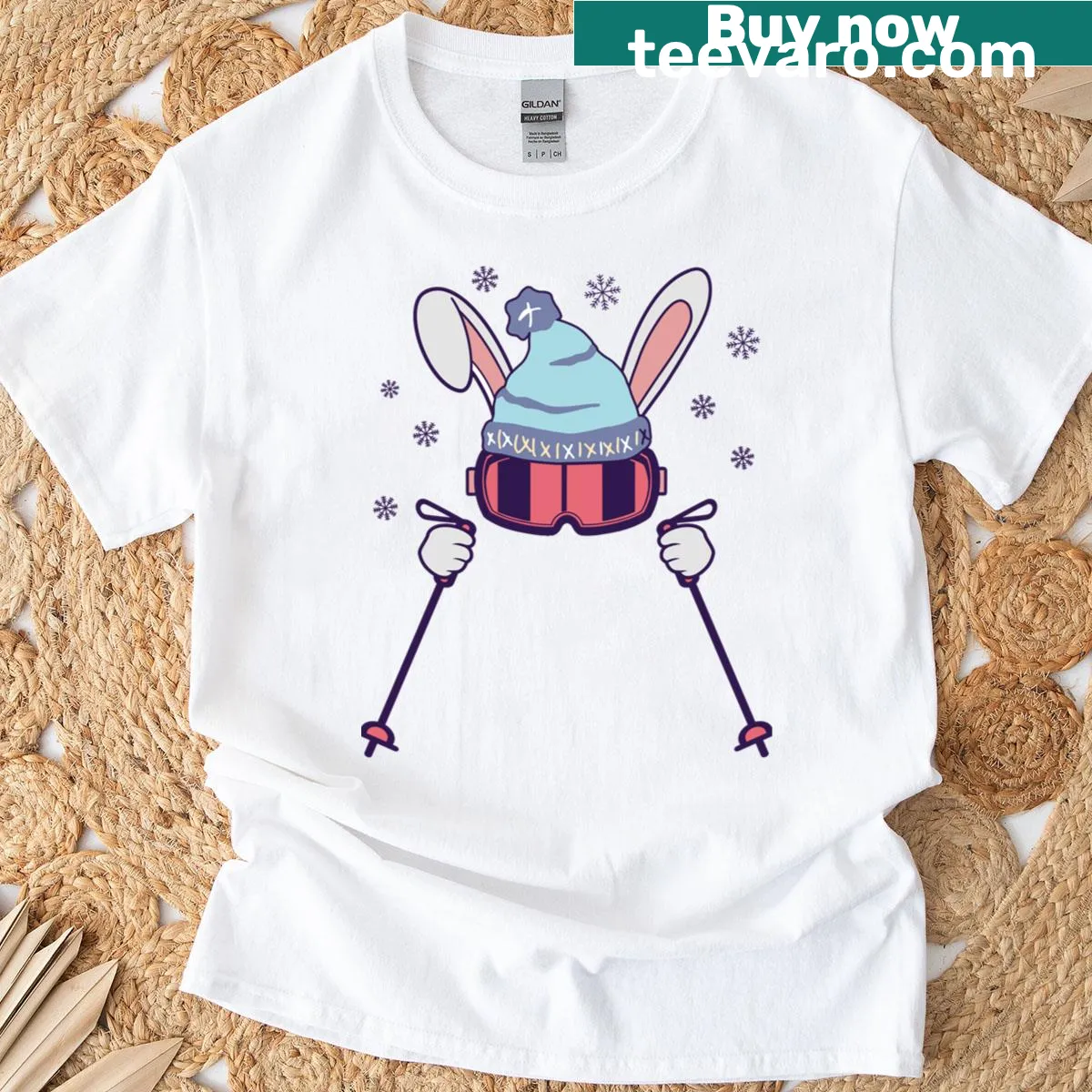Funny Easter Ski Rabbit Classic T-shirt with playful illustration — on a men's t-shirt