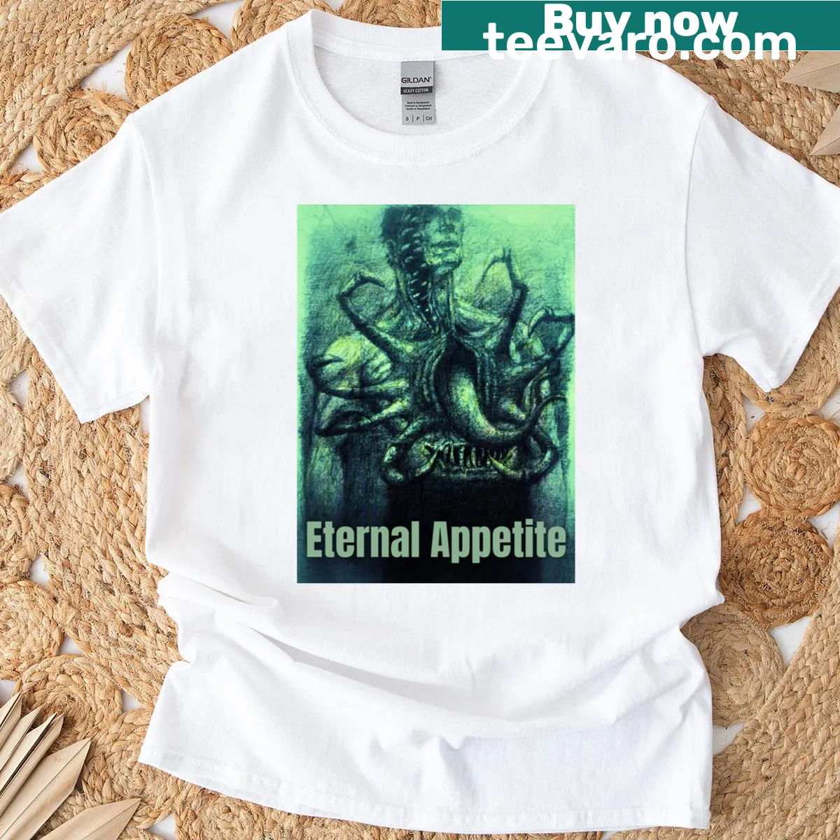 Surreal horror-themed graphic t-shirt with an eerie illustration — on a men's t-shirt