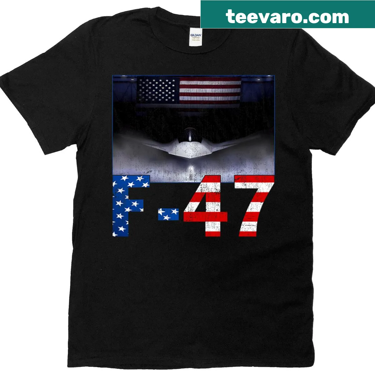 T-shirt featuring the powerful F-47 aircraft highlighting USA's aviation strength. — on a men's t-shirt