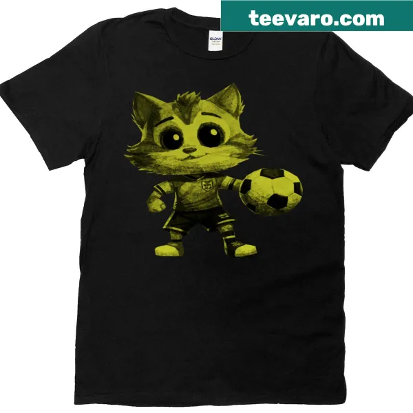 Cartoon cat in footballer pose on Classic T-shirt