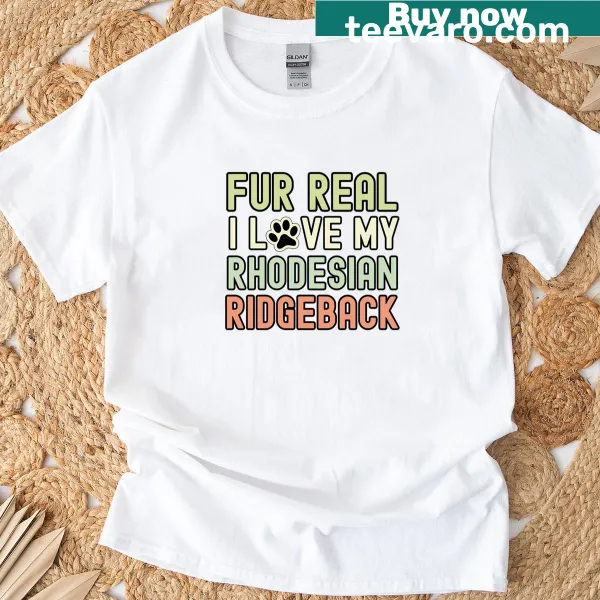 Classic t-shirt featuring the phrase 'I Love My Rhodesian Ridgeback' with an illustration