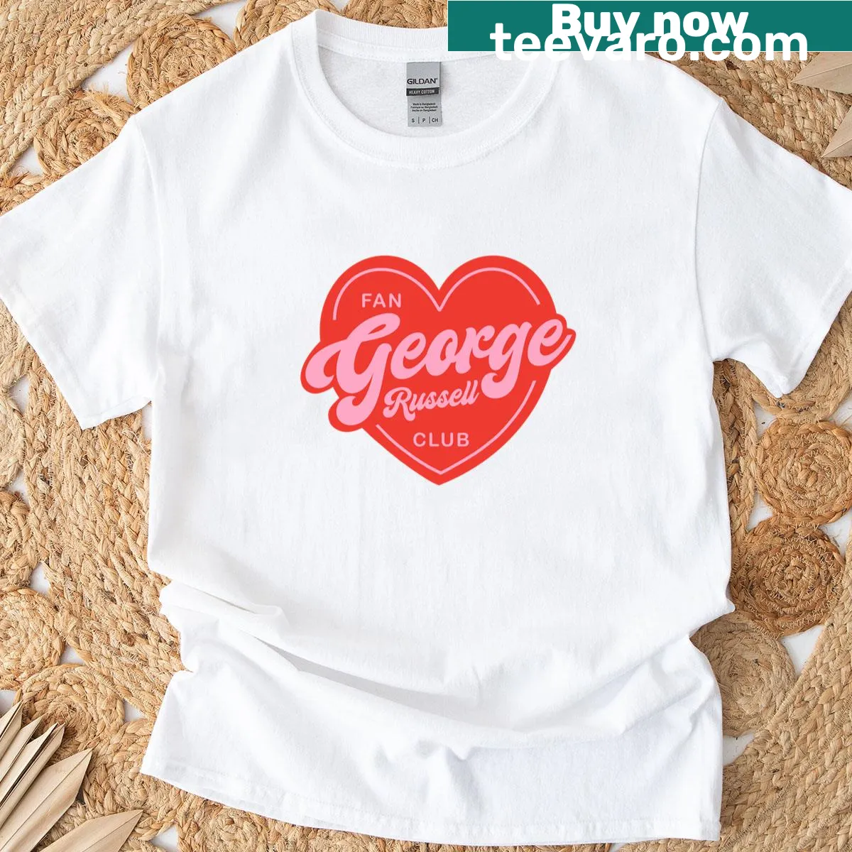 George Russell Fan Club text t-shirt for racing fans — on a men's t-shirt
