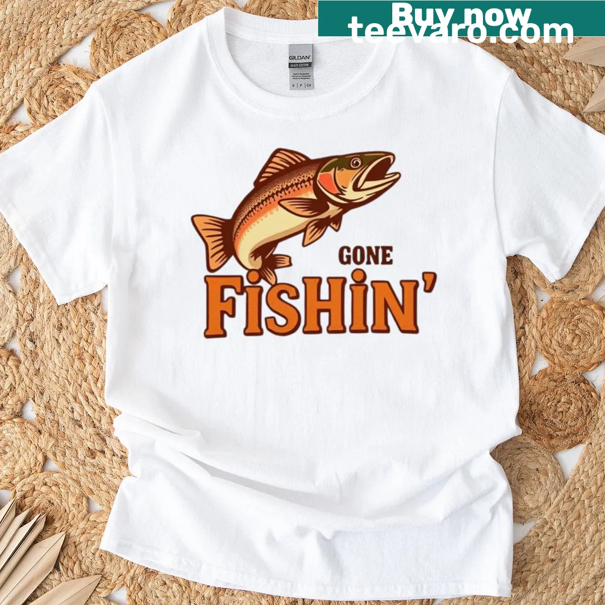 Classic T-shirt with 'Gone Fishing' text design, perfect for anglers — on a men's t-shirt