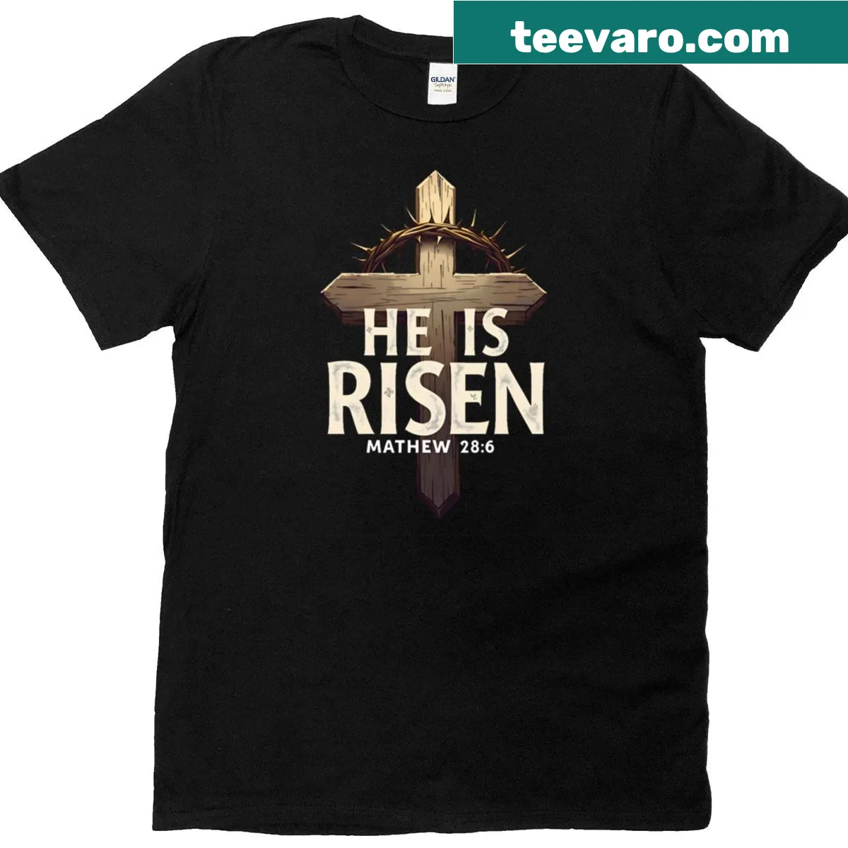 Illustrated cross design symbolizing resurrection on a classic t-shirt — on a men's t-shirt