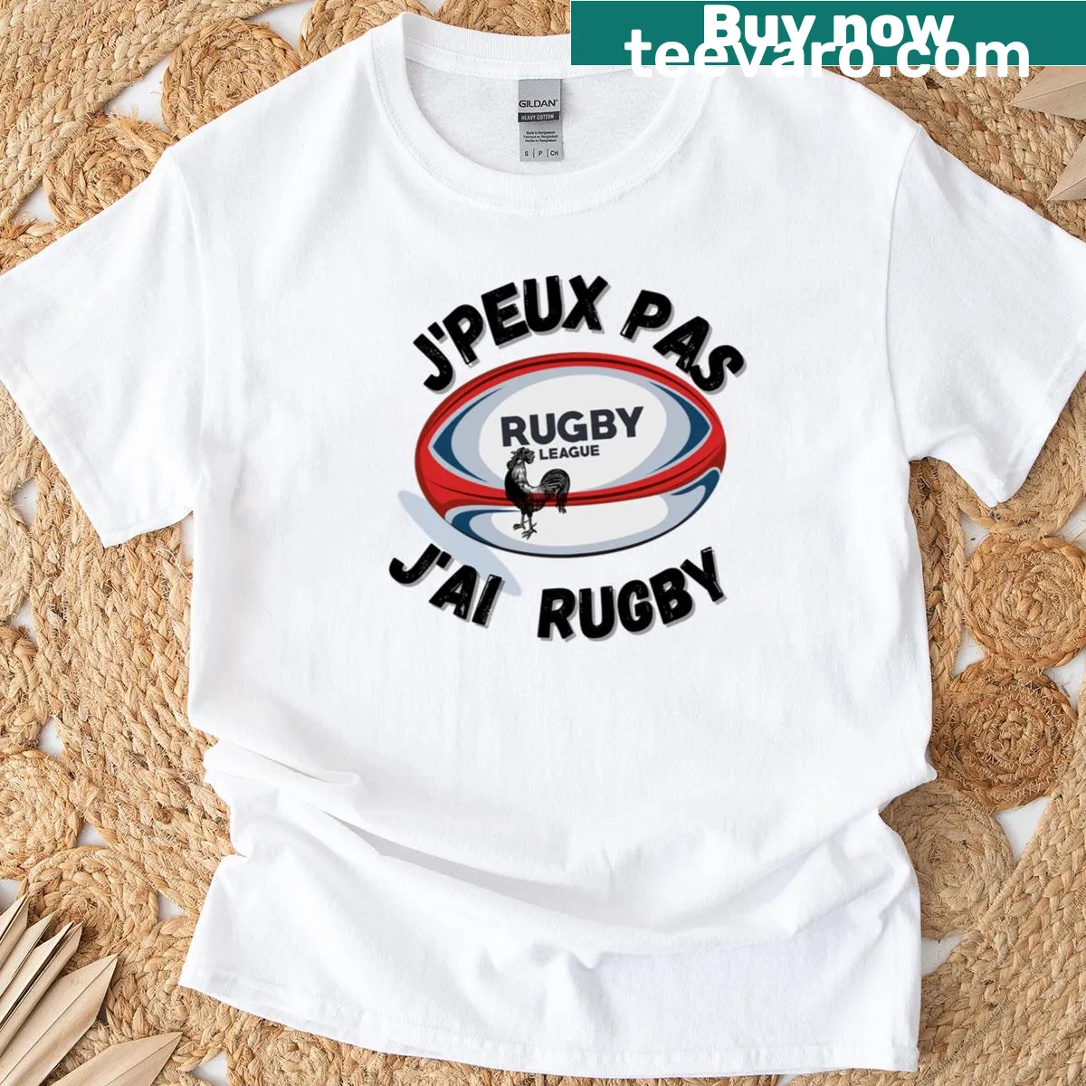 Rugby-themed T-shirt with bold text — on a men's t-shirt