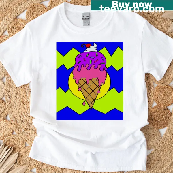 T-shirt featuring a playful ice cream graphic.