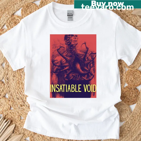 T-shirt featuring surreal horror art design in a striking graphic.