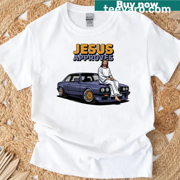 T-shirt with the phrase 'Jesus Approves' in a classic design