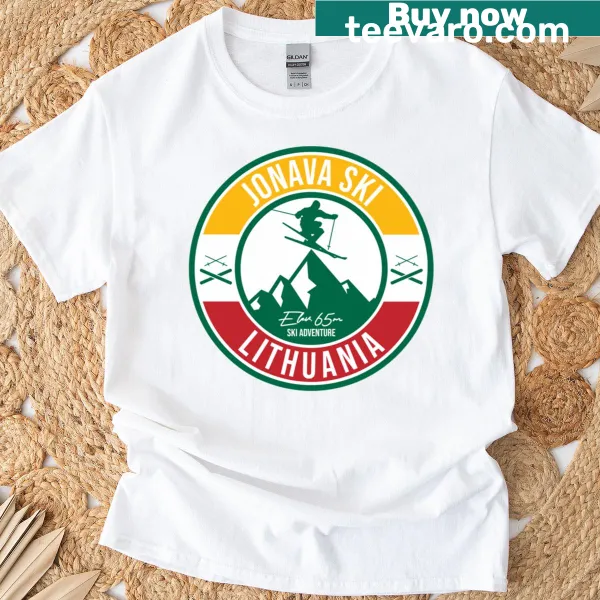 Illustrative T-shirt showcasing skiing in Jonava, Lithuania