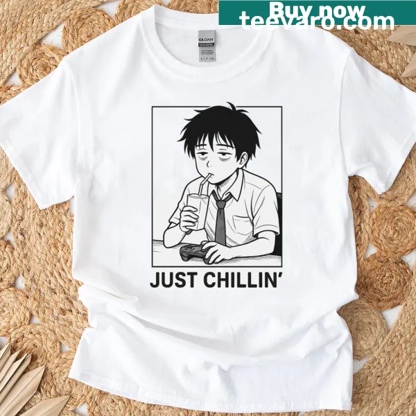 Casual t-shirt featuring the phrase 'Just Chillin' in simple typography