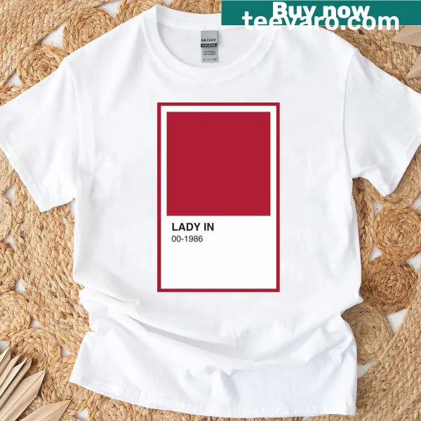 T-shirt with Lady Red song color swatch and red border