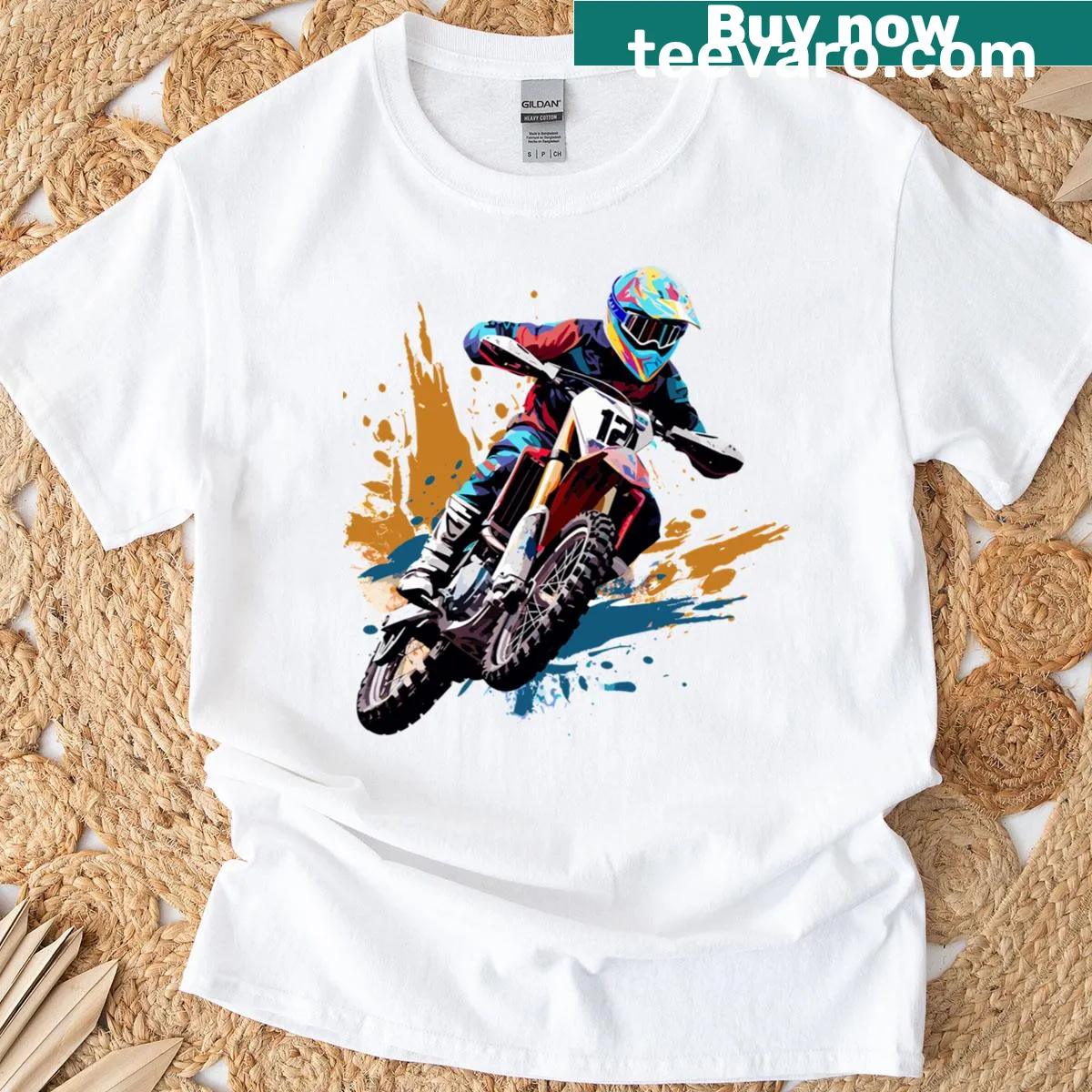 Graphic t-shirt celebrating motocross racing and biking — on a men's t-shirt