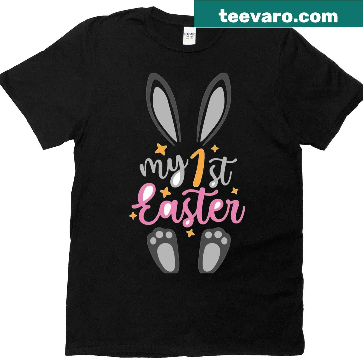 Easter-themed t-shirt with bold typography celebrating happiness. — on a men's t-shirt
