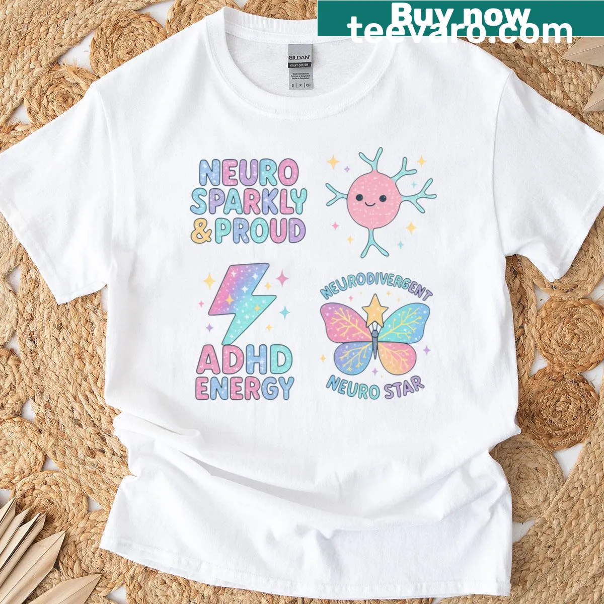 T-shirt celebrating autism spectrum with sparkly typography. — on a men's t-shirt