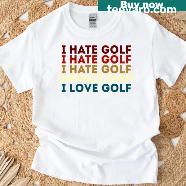 Golf-themed t-shirt with 'Oh Nice Shot' text and playful graphic