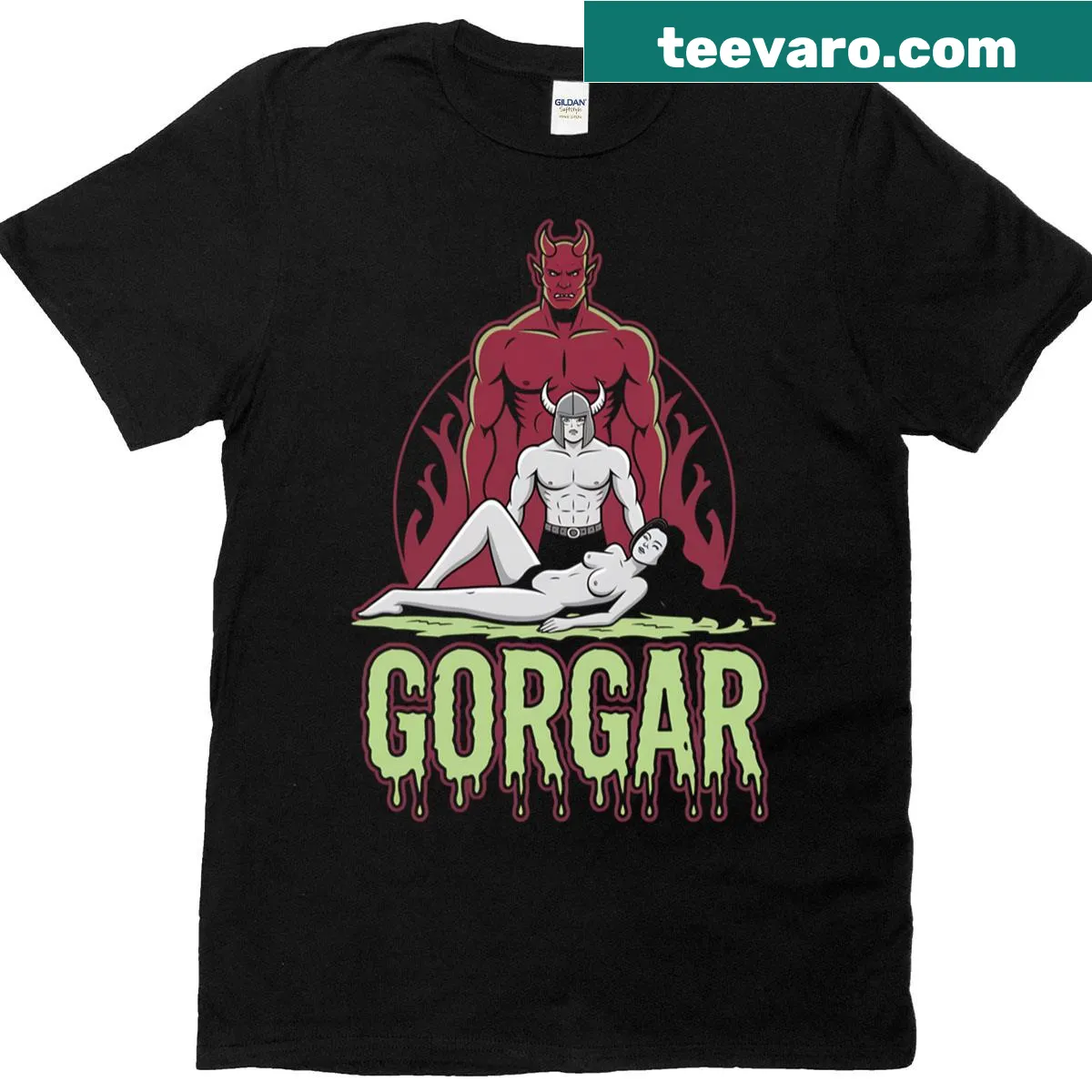Retro Pinball Gorgar graphic on Classic T-shirt — on a men's t-shirt