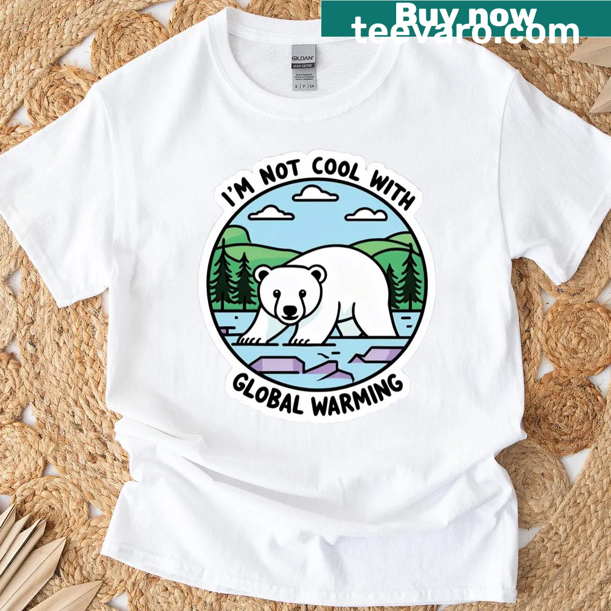 Illustration of a polar bear advocating for climate change awareness on t-shirt — on a men's t-shirt
