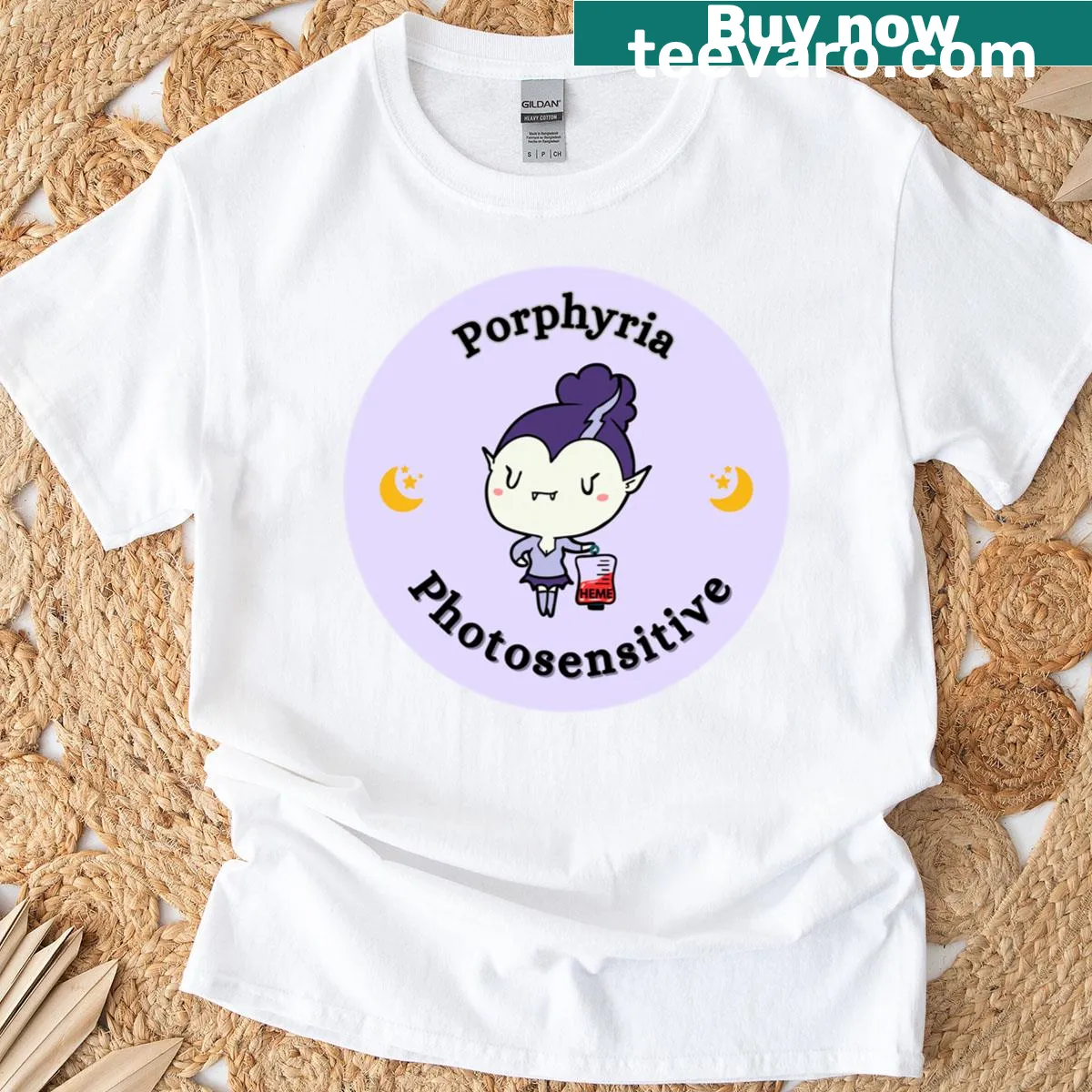 T-shirt featuring the text 'Porphyria Photosensitive' — on a men's t-shirt