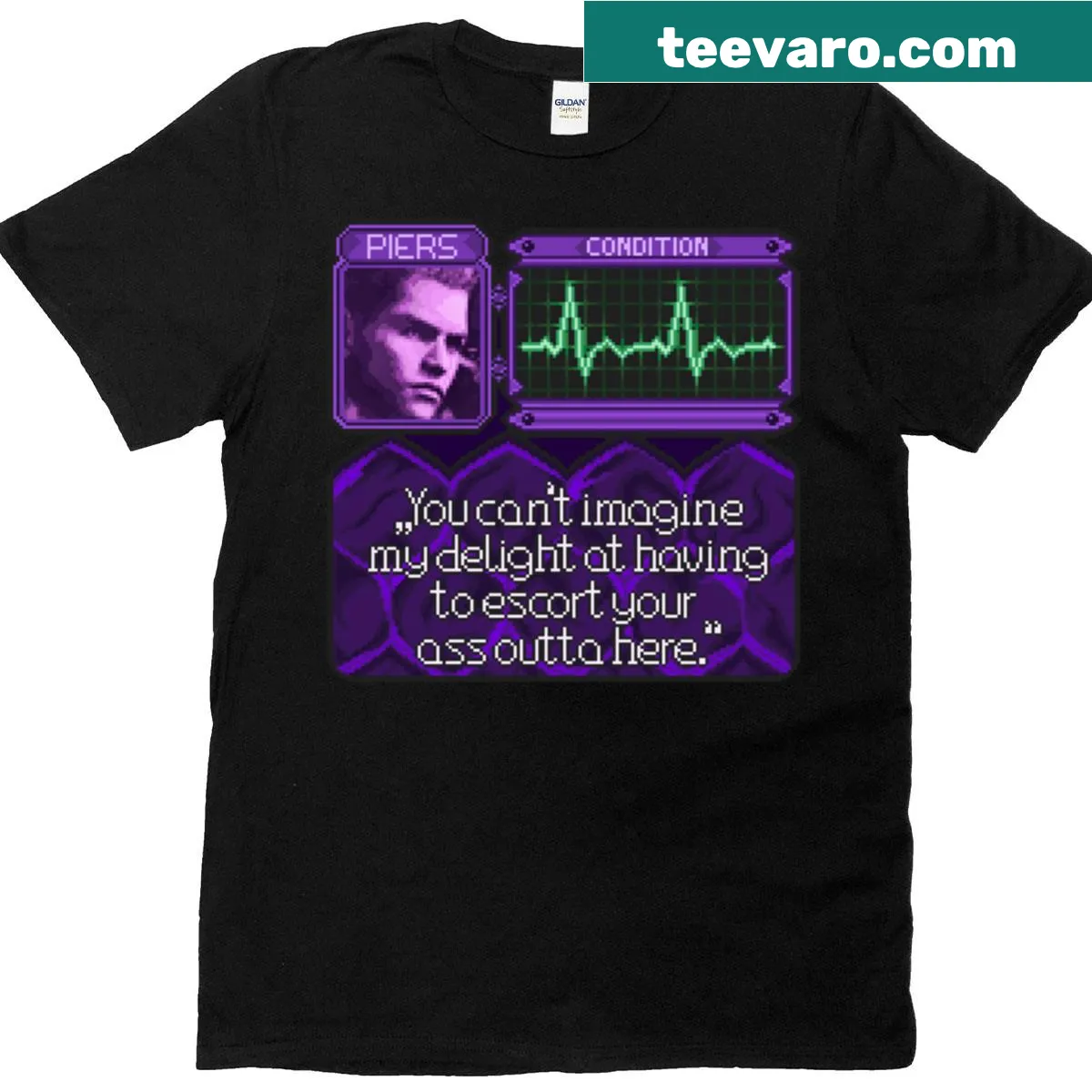 Classic t-shirt featuring pixel art of Resident Evil character Piers — on a men's t-shirt