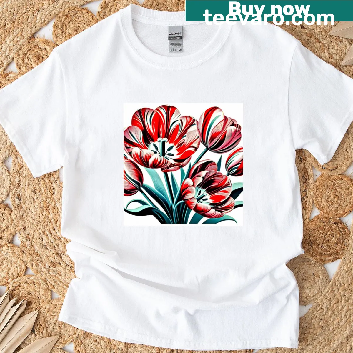 Charming illustration of the Semper Augustus tulip on a T-shirt — on a men's t-shirt