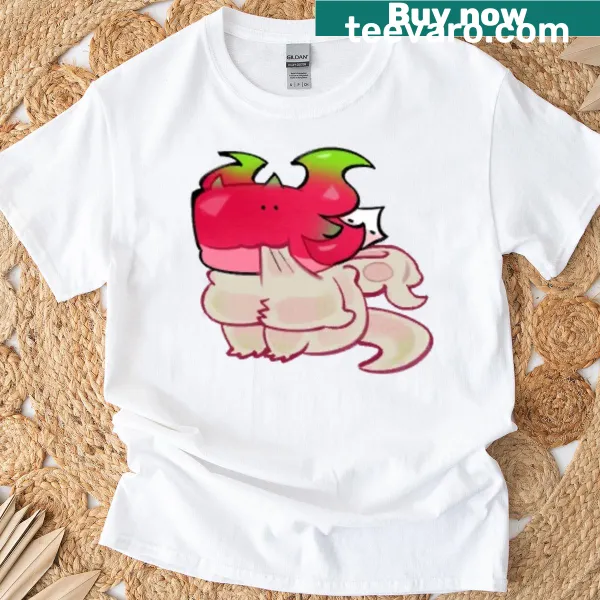 Whimsical dragon and pitaya cookie illustration on classic t-shirt