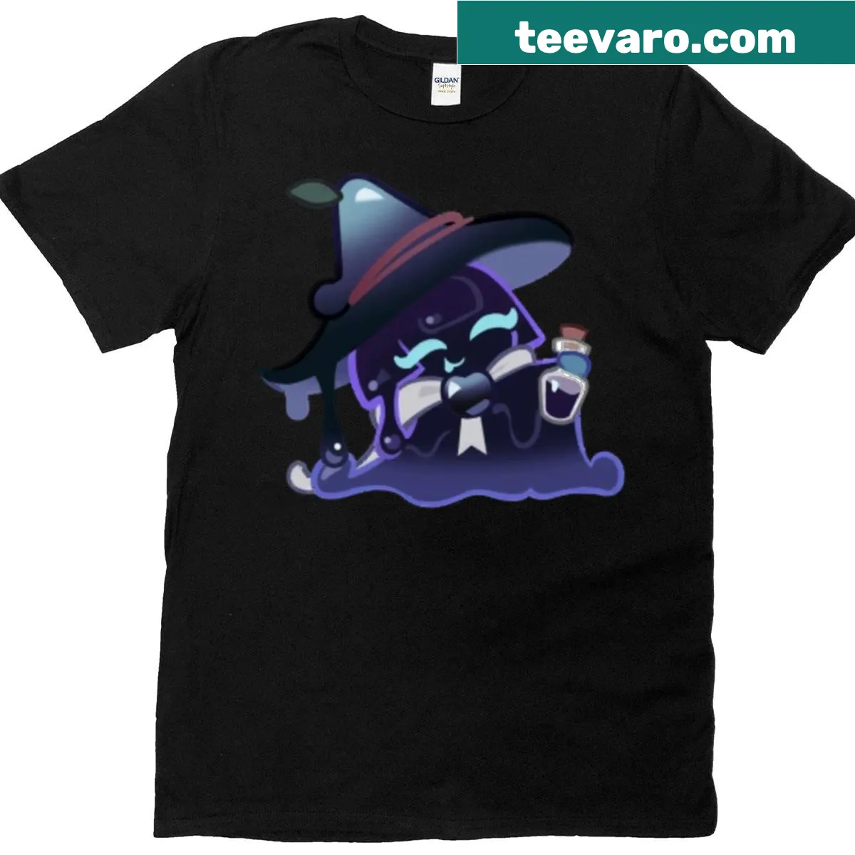 Playful T-shirt featuring Shroomie with prune juice cookies — on a men's t-shirt